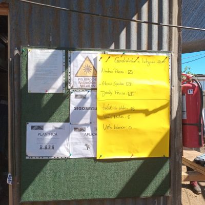Trabajadores de Altos de Arauco participando en elección del Delegado DS44 en obra.